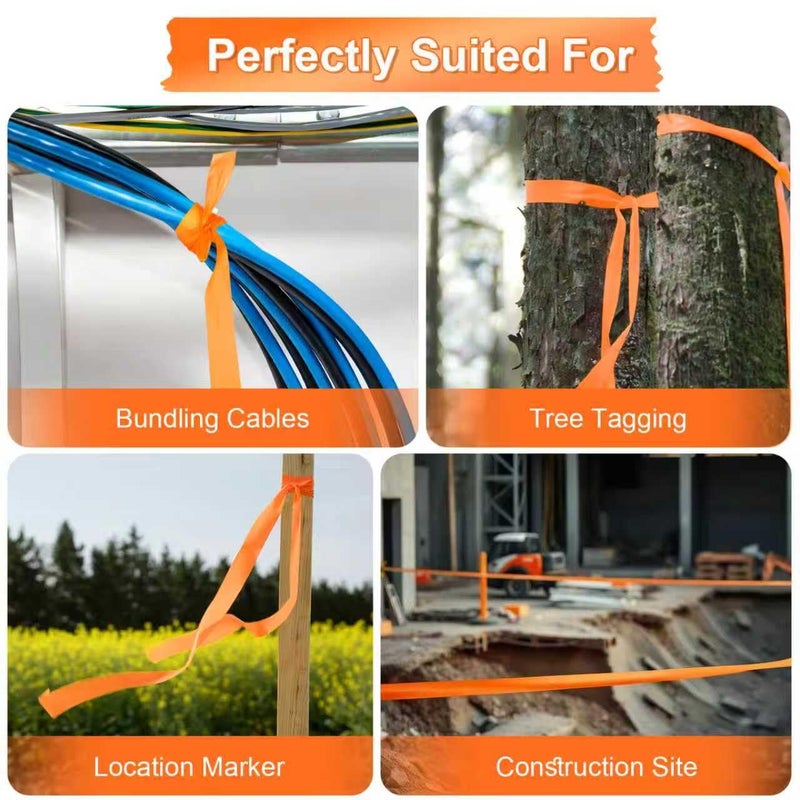 Rindion 6 Rolls Orange Flagging Tape, 0.7in X 98.4ft(Total 590.4ft) Non-Adhesive Neon Marking Tape, Plastic Survey Ribbon Rolls for Location Marking, Cable Bundling, Tree Labeling, Hunting, Construction Sites - Image 5